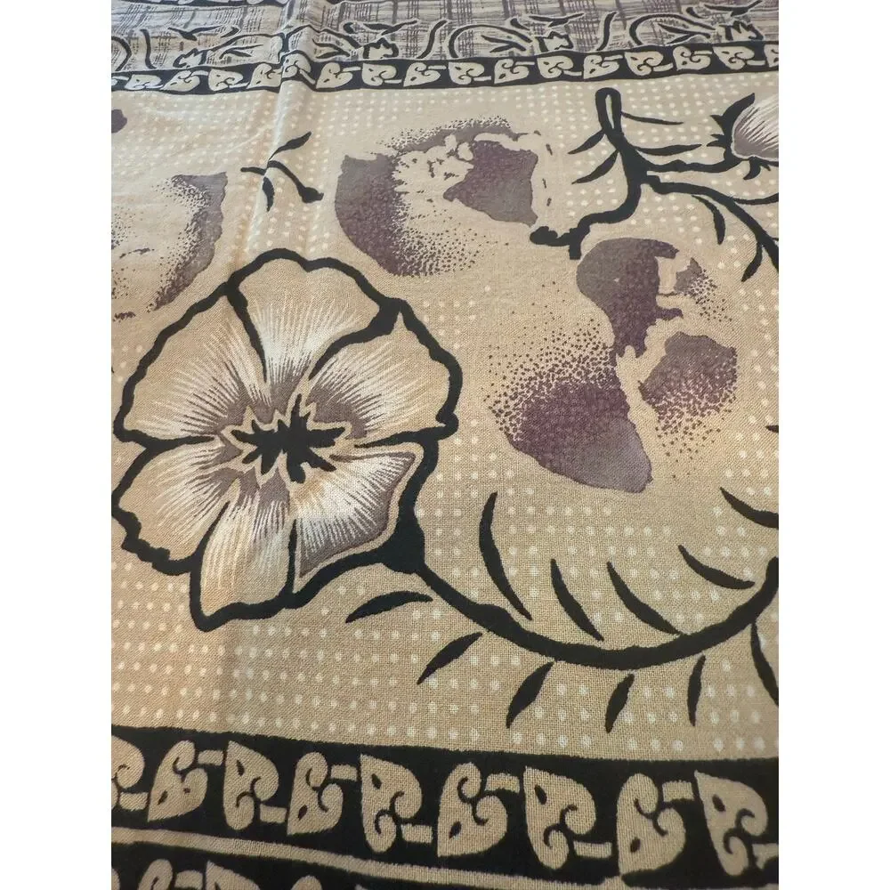 Vintage Floral Cotton Tablecloth 57x76 Farmhouse Cottage French Country Beige